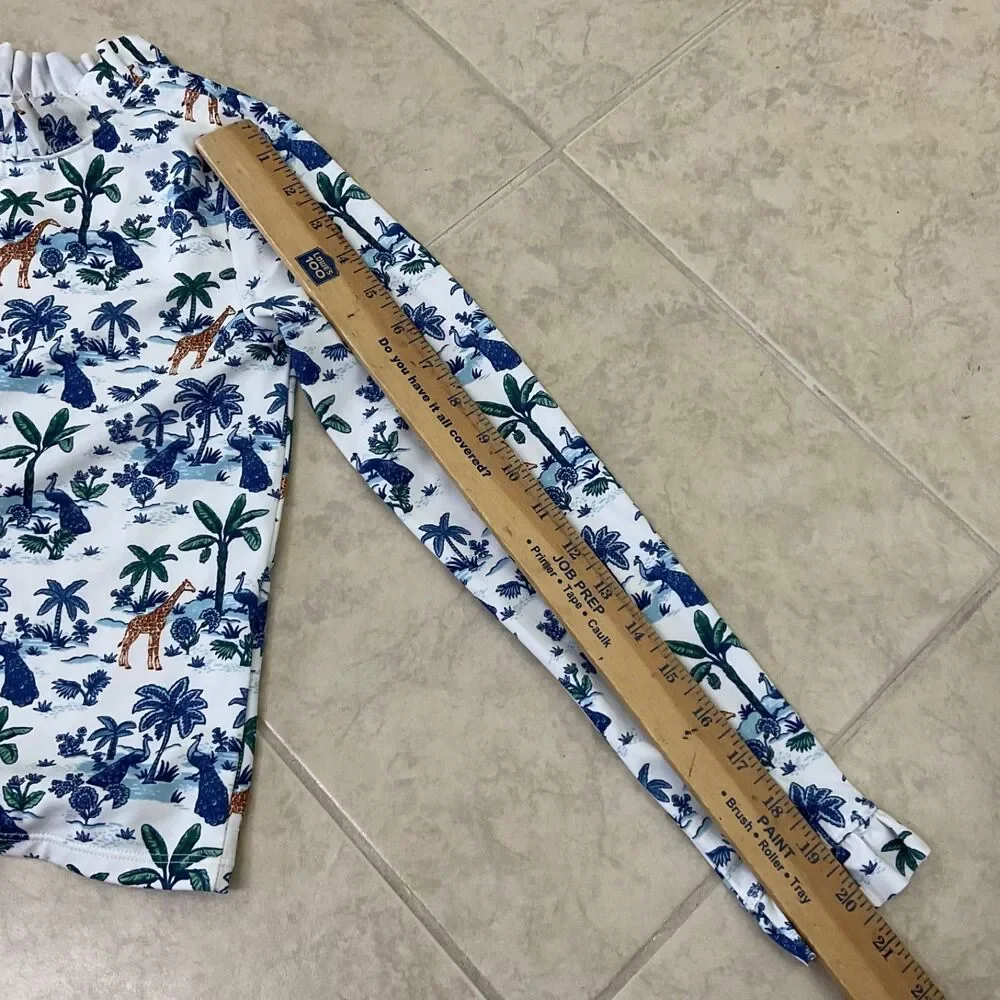 Janie and Jack Safari Toile Ruffle Rash Guard Swim Set girls size 10 swim ,surf,